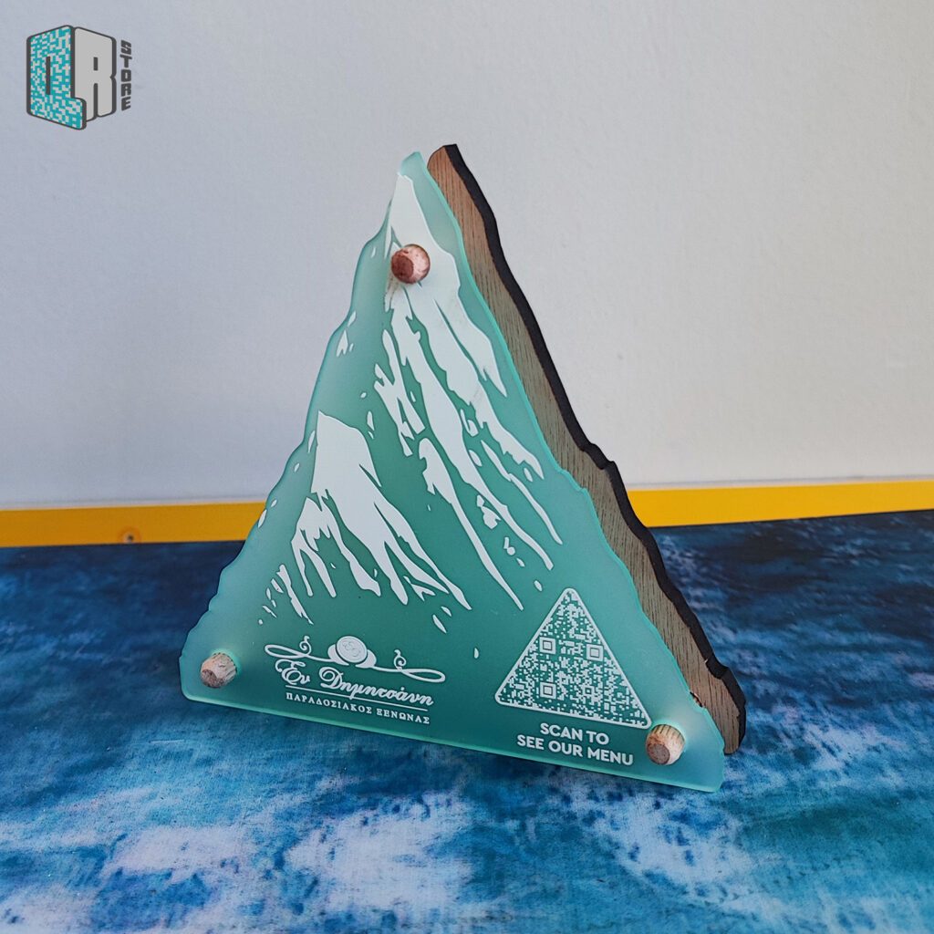 Wood + acrylic mountain QR stand