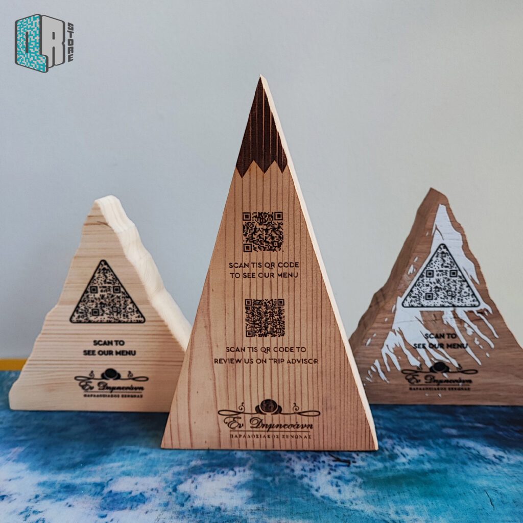 Mountain themed QR stands