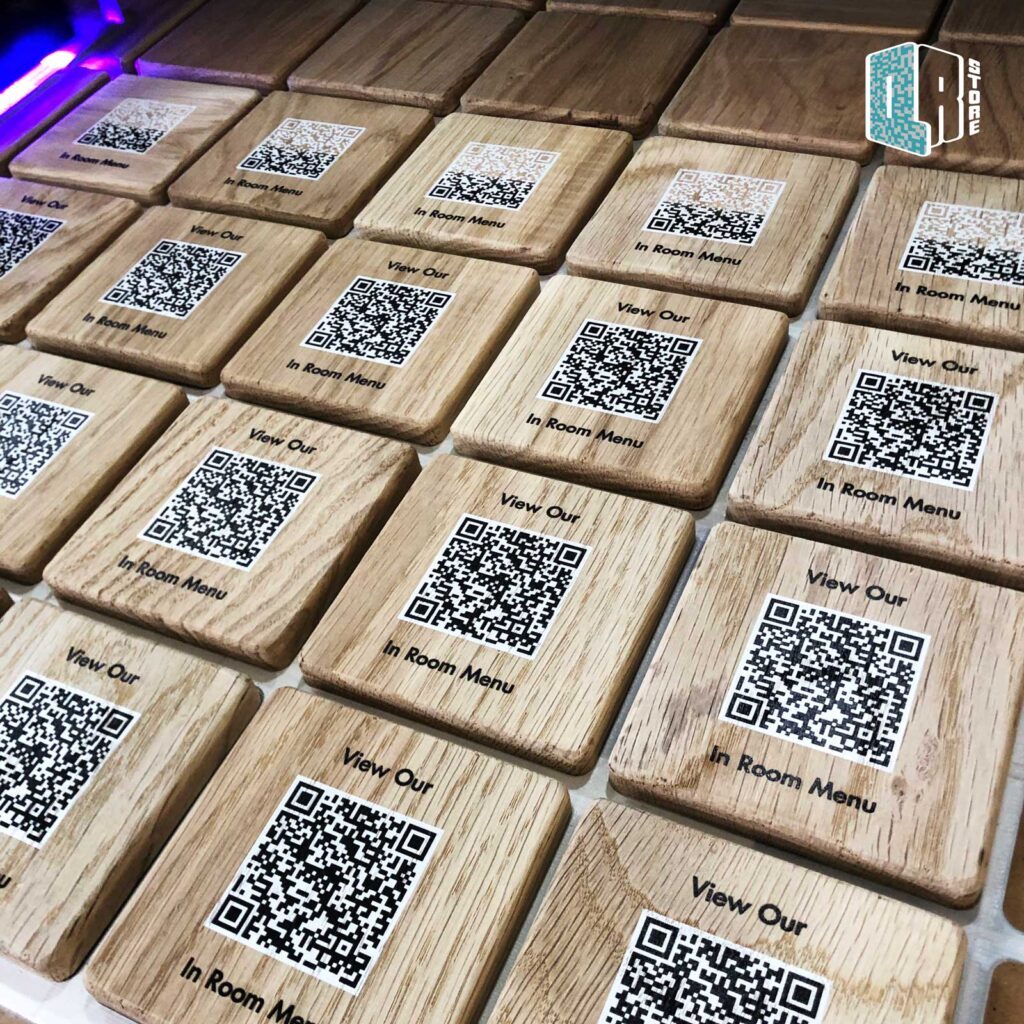 Akasha hotel Oak QR coasters