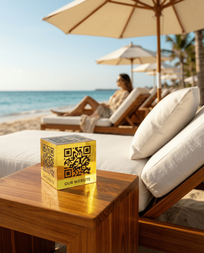 Clear yellow acrylic cube - QR 1.16