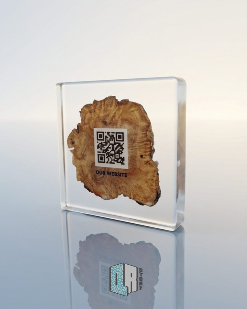 QR-store - Olive wood+resin table stand